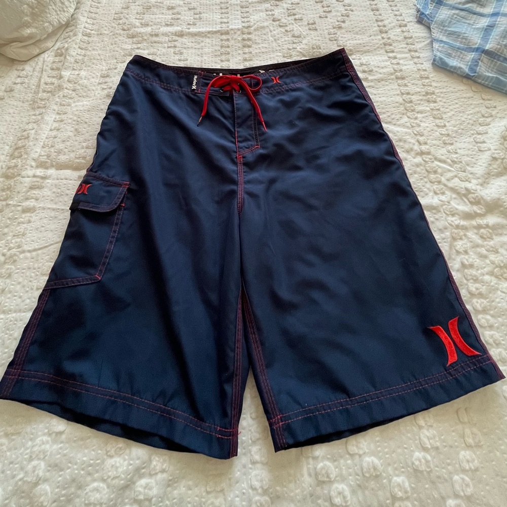 Hurley Mens One & Only Boardshorts Navy/Red  Size 34 Drawstring Pocket